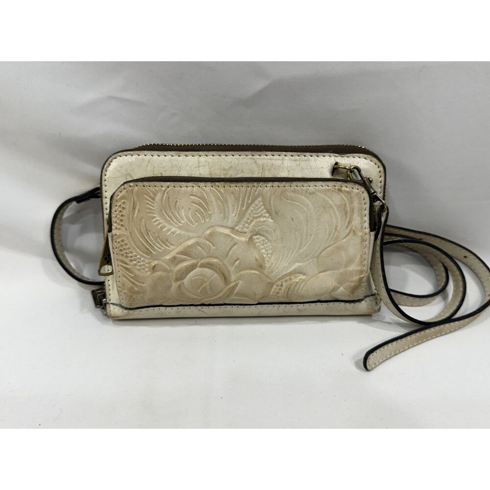 Patricia Nash Vallata Chalk White Tooled Leather Crossbody Shoulder Bag